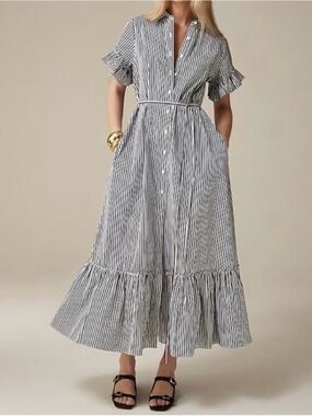 j crew tiered maxi dress in stripe Empire-Waist Tiered Knit Maxi Dress |